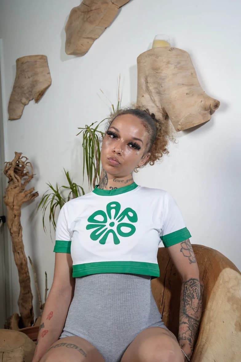 Green ringer crop tee